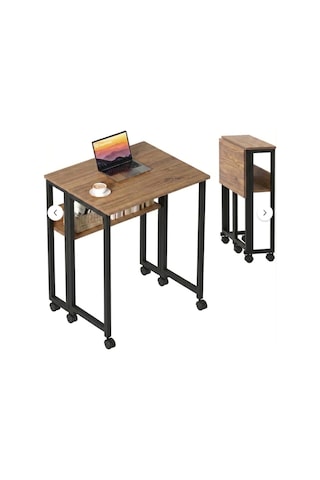 Sidney Kitaplık Raflı Katlanır Masa 70cm Tekerli Bilgisayar Masası Laptop Masası Siyah-çam Siyah - Atlantik Çam
