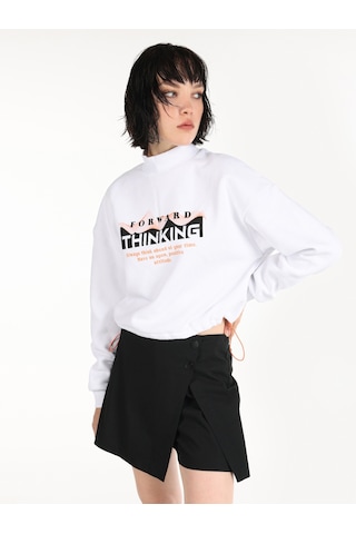 Colin's Colins Regular Fit Baskılı Crop Beyaz Kadın Sweatshirt Cl1065081 Beyaz