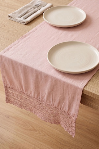 Pudra Lacy Pamuklu Dantelli Runner 40x150 Cm Pembe