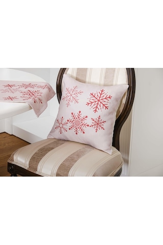 Finezza Kartanesi Baskılı Kumaştan Beje Kırmızı Kırlent 45x45 -1376