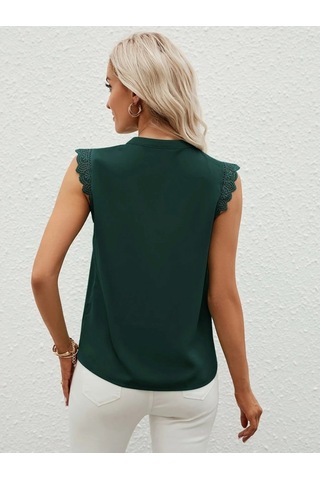 Kadın Kısa Dantel Kollu Hakim Yaka Ithal Krep Bluz Yeşil