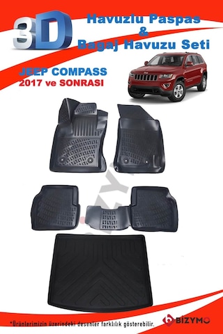Jeep Compass 2017+ 3D Havuzlu Paspas Ve Bagaj Havuzu Bizymo Set Siyah
