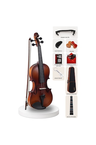 Midex LMA - 544TYS 1/2 Profesyonel Keman 2 / 4 Çocuk Kemanı 8 - 10 Yaş (Yastık Susturucu Yedek Tel Çanta Yay Reçine Metod)