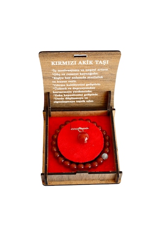 Kırmızı Akik Doğal Taş Bileklik Enerji Dengeleyici, Şık Ve Özgün Tasarım Kırmızı - Siyah