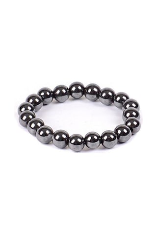 Tamgacrafts Tamamı Mıknatıslı Manyetik Doğal Taşlı Hematit Füme Bileklik 8mm Gri