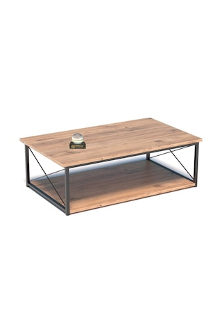 Ceviz Desenli Çift Raflı Orta Sehpa 90x50 Cm