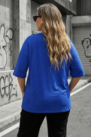 Mily Kadın Büyük Beden Battal Basic Bisiklet Yaka Pamuklu T-shirt Rahat Kesim Unisex Sevgili Kombini Sax Mavısı