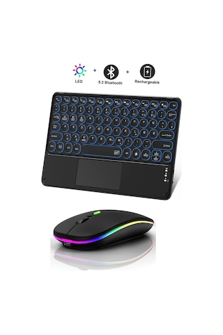 Rgb Işıklı Kablosuz Bluetooth Klavye Mouse Seti Şarjlı Ultra Slim Tablet Telefon Windows Uyumlu Diğer