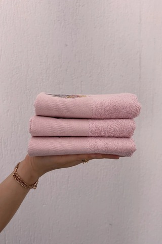 3'lü Çiçek Baskılı Bambu Havlu Takımı - Pembe El & Mutfak Havlusu Seti - Ekstra Yumuşak - 30x50 Cm Pembe
