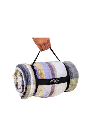 Peluş Polar Kamp Battaniyesi - Haki Ekose - Acil Durum Battaniye - Argeus Camp Çok Renkli