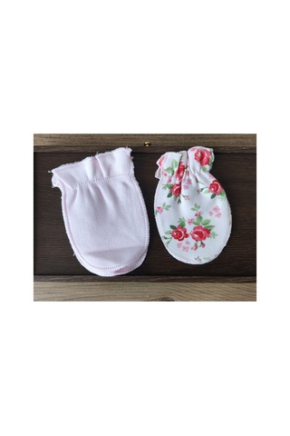 Bambık Bebek Eldiveni İkili Set 0-3 Ay %100 Pamuk Yenidoğan Tırnak Koruyucu Eldiven Pembe Pembe