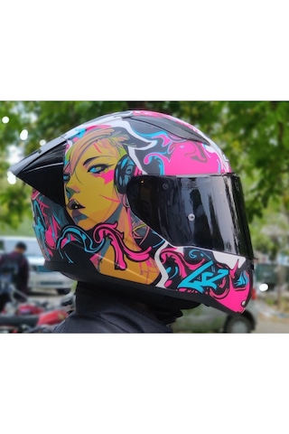 LS2 Rapid 2 Race Cyberg Fullface Siyah Camlı Motosiklet Kaskı Mor