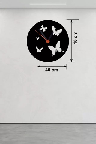 Uçuşan Kelebekler Tasarım Ahşap Duvar Saati - 40x40 Cm Dekoratif Belirtilmemiş