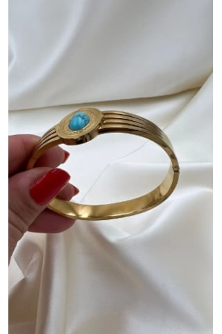 Bb Çelik Doğaltaş Vintage Kelepçe Bilezik Mavi