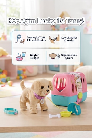 Baby-born Lisanslı Peluş Köpek Yürüyen Su İçen Ve Tuvalet Yapan Havlayan Taşıma Çantalı Oyuncak Set