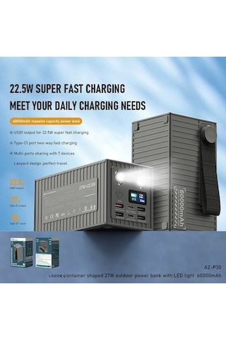 Pdateknoloji Azeada 60000mah 27w Led Göstergeli Power Bank Az-p30 Koyu Gri