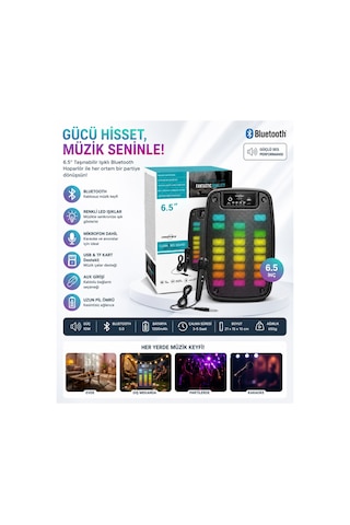 Gts-1793 Bluetooth Speaker Mikrofonlu Taşınabilir Şarjlı Kablosuz Hoparlör Rgb Fm Radyo Hafıza Kartı Ve Usb Girişli Led Işıklı 10w Parti Speaker