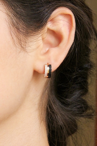 Argentum Concept - Siyah Beyaz Taşlı Gümüş Halka Küpe N11.14520