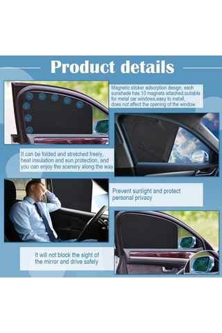 Gizlilik Araba Penceresi Güneşlik Opak Mıknatıslı Araba Perdeleri Araba Perdeleri Uyumak İçin Aileler, Bebekler Ve Çocuklar İçin Uygun, 4 Parça