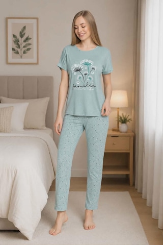 Senfoni Kadın Bamboo Viskon Bisiklet Yaka Kısa Kol Pijama Takımı 10337 -1 Adet Yeşil