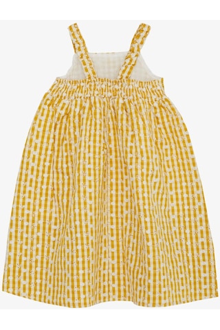 Escabel Kız Çocuk Elbise Çiçek Nakışlı Pötikare Desenli 5-9 Yaş, Hardal Sarı-hardal Sarı Hardal