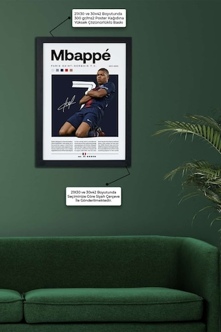 Kylian Mbappé Paris Saint Germain Fc Siyah Çerçeveli Poster Tablo