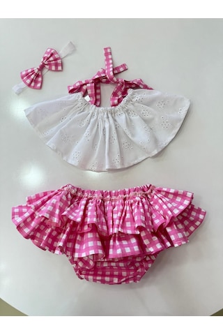 H L Y Karol Tasarım Pembe Kareli Crop Takım Kız Bebek Elbise,doğum Günü Elbise,fotoğraf Çekim Elbise,0-7 Yaş Uygun Pembe