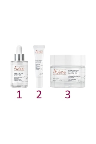 Avene Hyaluron Activ B3 Hücre Yenilemeye Yardımcı Krem 50 ML + Activ B3 Dolgunlaştırıcı Konsantre Serum 30 ML + Göz Çevresi Bakımı Kremi 15 ML