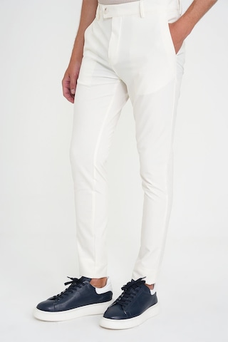 Efor Slim Fit Yan Cepli Esnek Düz Beyaz Pamuk Pantolon P 1197 Beyaz
