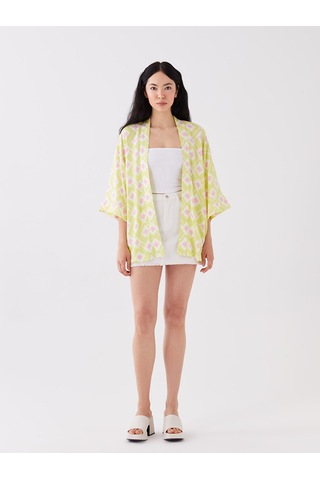Lcw Vision Yeşil Şal Yaka Desenli Oversize Kadın Kimono