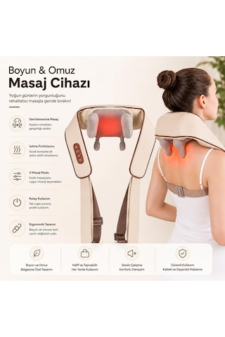 Isıtmalı, Ovmalı Ve Şarjlı Masaj Aleti - Boyun, Sırt, Omuz, Bacak Boyun Masaj Yastığı Krem