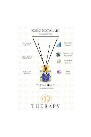 Therapy Smell Ocean Blue Lüks Çubuklu Oda Kokusu Extra Clear Silindir Cam Şişe 120 ML