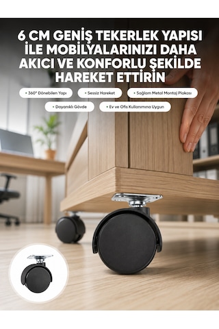 Kilitsiz 6 Cm Tekerlek Ayak Tek Adet Sarı