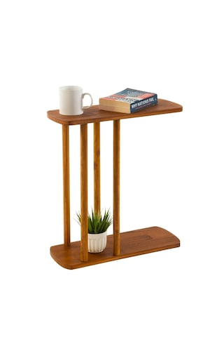 Furnirem Masif Çam Ahşap Modern C Sehpa Koltuk Yanı Yan Sehpa 49x24x55 Cm Kestane