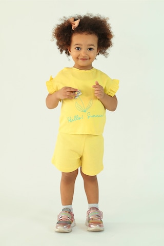Kız Çocuk Çiçek Kabartma Nakışlı Şortlu Alt-üst Takım 001