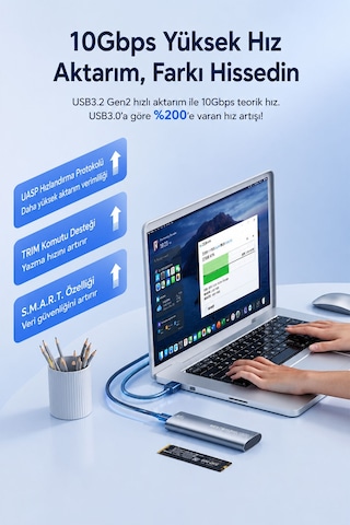 Usb 3.2 Gen2 10gbps M.2 Nvme Ssd Kutusu Harici Taşınabilir Alüminyum Alaşım Disk Kutusu Uasp Trım Komut Desteği Akıllı Uyku Modu 2230 2242 2260 2280 Y201