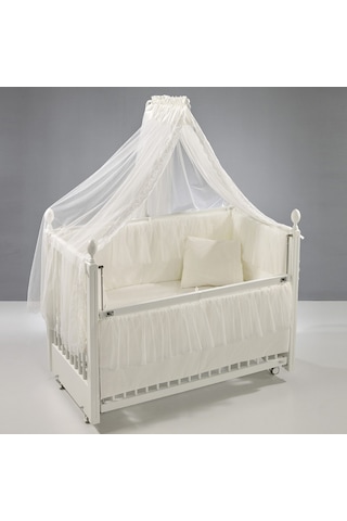 Meltem Kids Kral Sallanır Ahşap Anne Yanı Beşik 60x120 cm (beyaz-ekru) Ekru