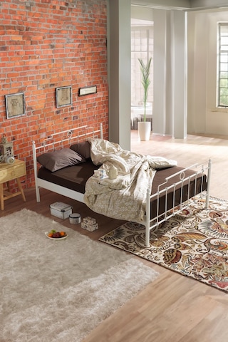 Hatkus Çift Kişilik Ferforje Metal -beyaz Ahşap Latalı Karyola