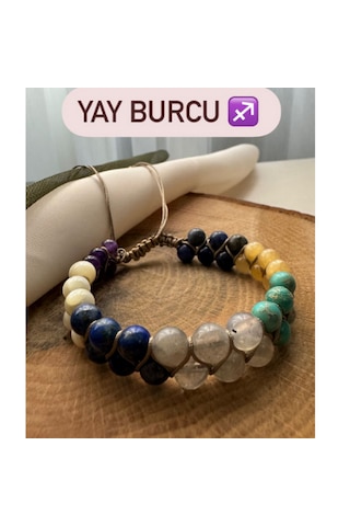 Sertifikalı Yay Burcu Çift Sıra Makrome Doğal Taş Bileklik Çok Renkli