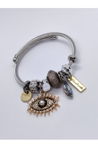 Gümüş Renk Göz Detaylı Charm Bileklik Çok Renkli