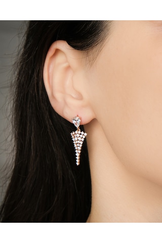 Lekka Design Kadın Kararmaz Çelik Lüks Takı Zirkon Damla Taşlı Abiye Küpe