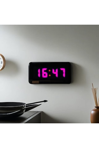 Dijital Led Duvar Ve Masa Saat Ve Derece - Mor Kasa Ölçüsü: 15x37 Cm