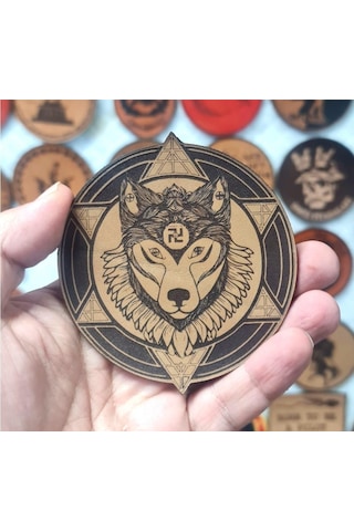 Şaman Kurt - Deri Peç - Arma - Leather Patch Bej