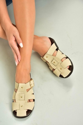 Fox Shoes U458334202 Bej Süet Önü Kapalı Kadın Terlik Bej-süet