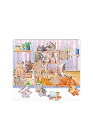 King Of Puzzle Kitaplıktaki Kediler Ahşap Puzzle 35 Parça