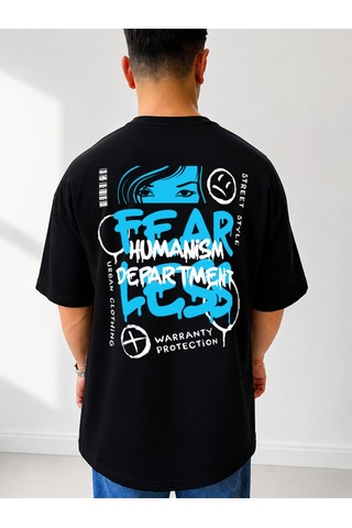 525 Oversize Sırt Baskılı Streetwear Unisex T-shirt Fearles Siyah