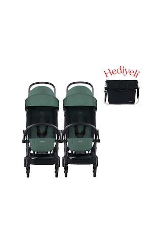 Bumprider Connect³ İkiz Bebek Arabası Black - Olive & Yan Bakım Çantası Hediyeli