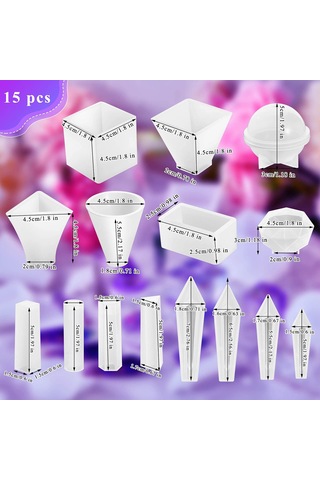 Reedark 15'li Takı Yapımı İçin Kristal Silikon Kalıp Seti - Piramit, Küre, Koni Ve Küp Şekilleri Çok Renkli