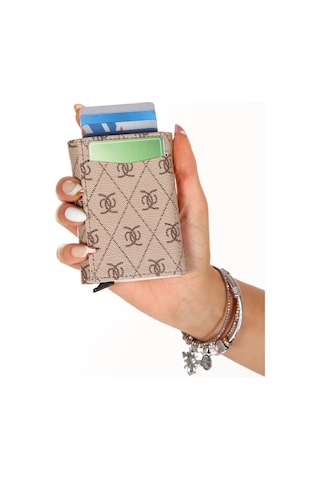 Kadın Desenli Mekanizmalı Cüzdan Ve Çapraz Omuz Askılı Bel Ve Omuz Çantası - Bej - New345 Bej - Bej