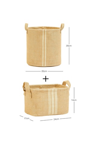 Ocean Home Textile 2'li Çizgili Jüt Sepet Set 1 Adet 20 X 20/1 Adet 24 X 17 X 14 Cm Genel